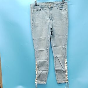 Forever 21 Light Blue Lace-Up Ankle Jeans